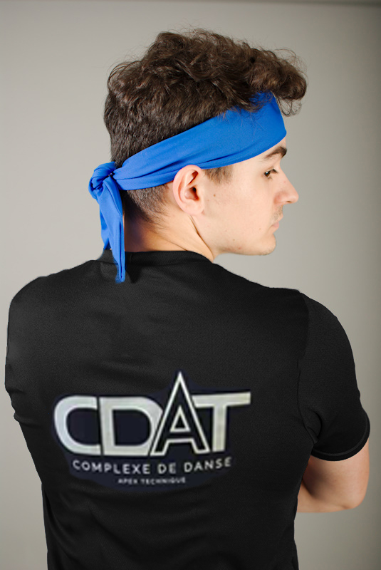 Vêtement Création Wissa fait 100% au Québec : T-shirt homme noir en microfibre - complexe de Danse Apex Technique