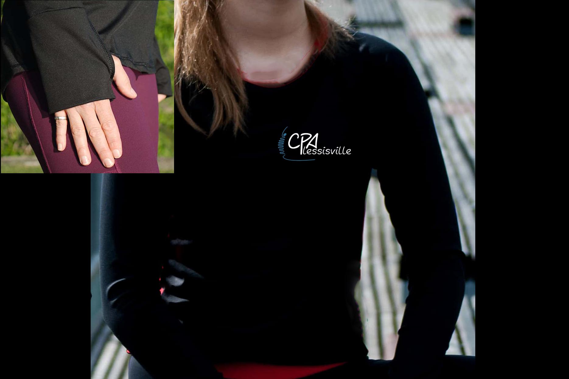 Vêtement Création Wissa fait 100% au Québec : Chandail à manches longues noir à poignet mitaine - CPA Plessisville