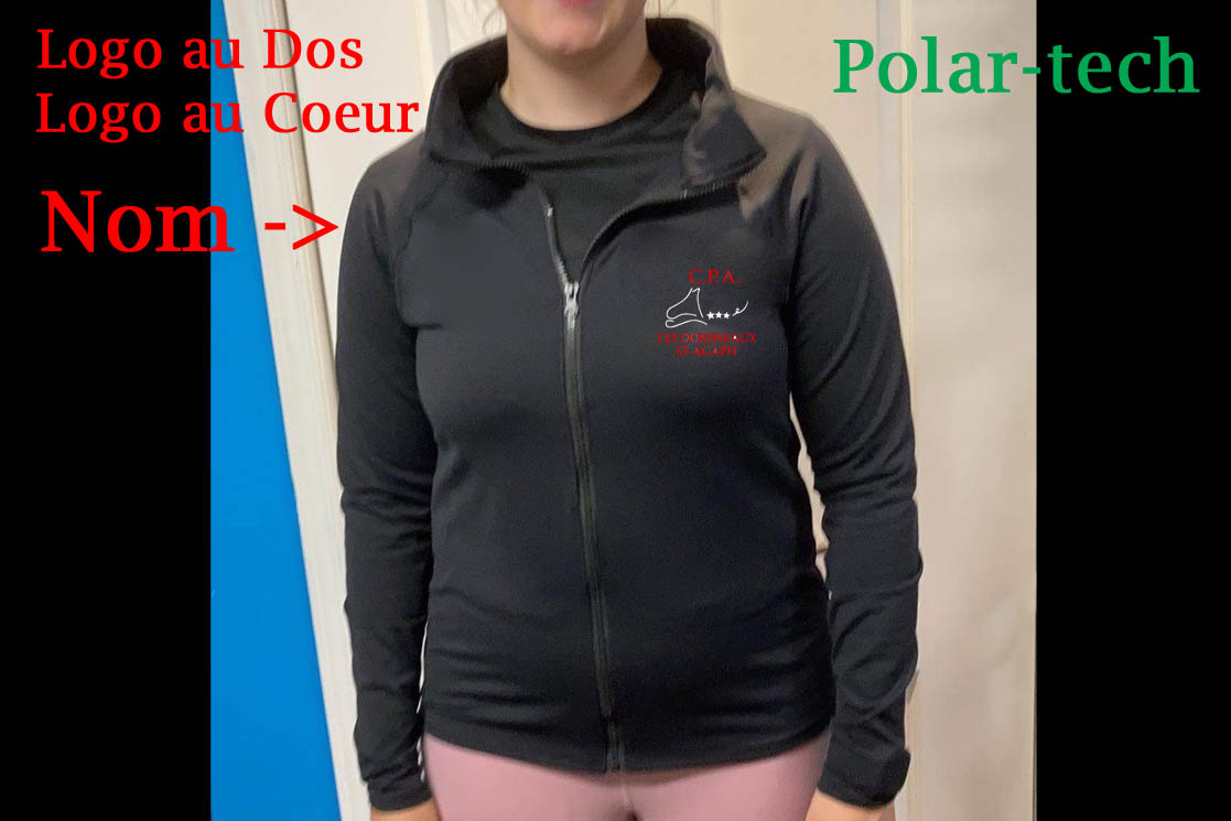 Vêtement Création Wissa fait 100% au Québec : Veste de sur vêtement en Polar-Tech noir + 3 broderies - CPA Dorisseaux